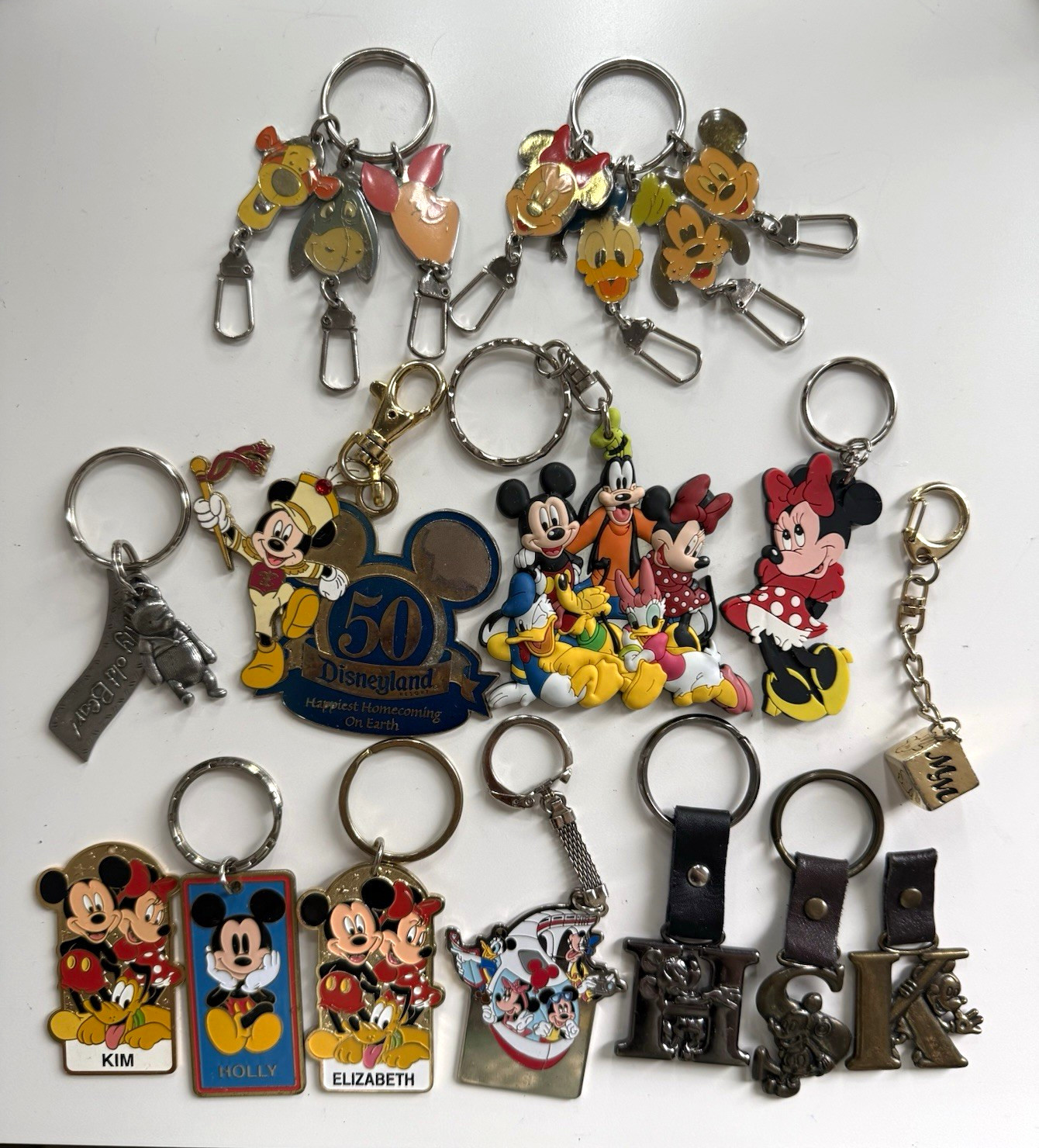 Vintage Disney Keychains Lot Mickey Mouse Minnie Donald Duck Goofy Pluto Pooh 