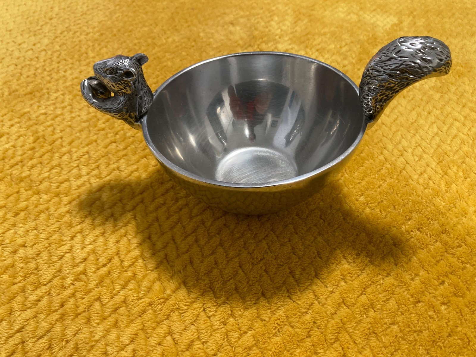 Arthur Court Designs Aluminum Small Squirrel Head and Tail Nut Bowl 9 inch Di...