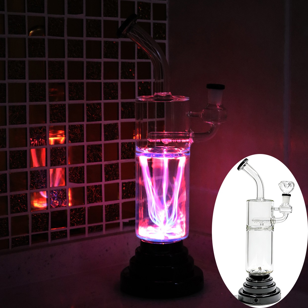 14'' Plasma Electric Glass Bongs Water pipes Tobacco Smoking Perc W/ 14mm Bowls