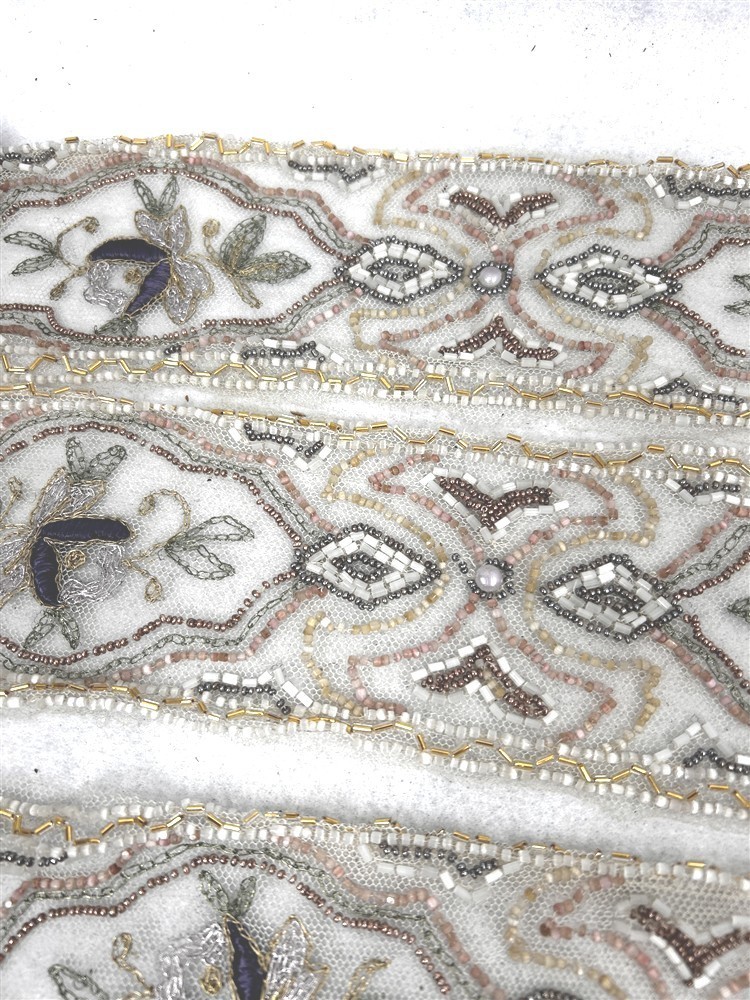 antique trim beaded lace Victorian/Edwardian net lace glass beads original 1880