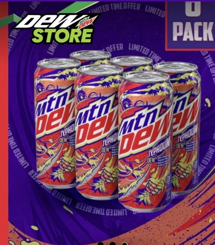 MTN DEW TYPHOON 6 Pack Mountain Dew Six Cans Tropical Punch In Hand 2022