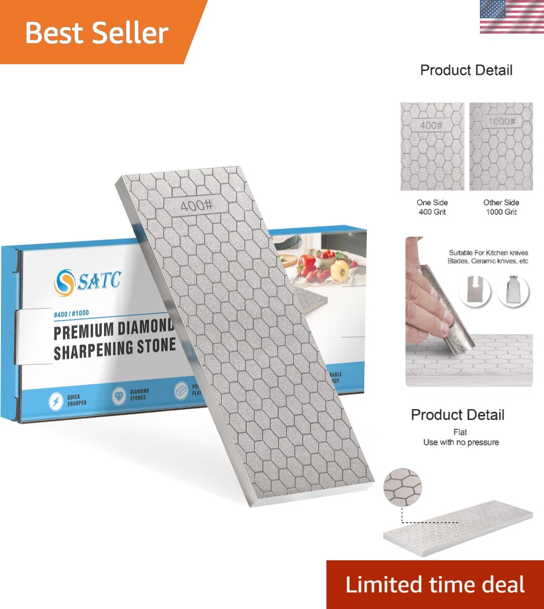 8-Inch Diamond Plate Sharpener 400/1000 - Superior Edge Precision & Longevity