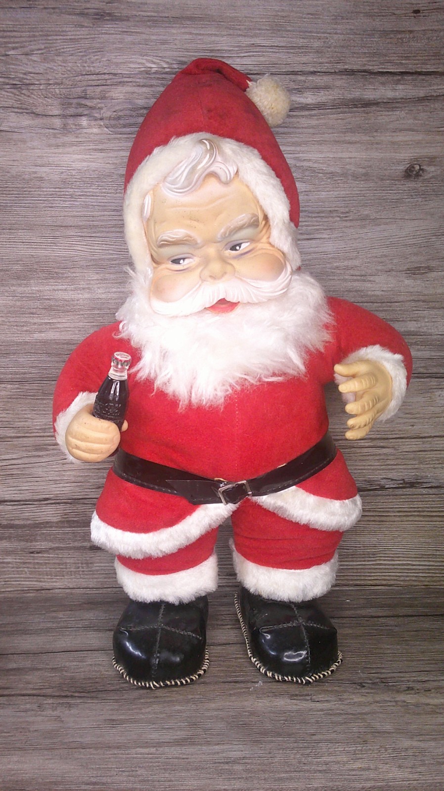 vintage Rushton rubber faced Coca Cola Santa Claus w/ bottle advertising     Z96