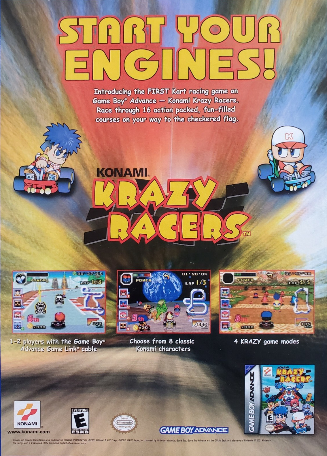 Krazy Racers 2001 Konami Game Boy Advance Vintage Print Ad GBA Game Room VTG