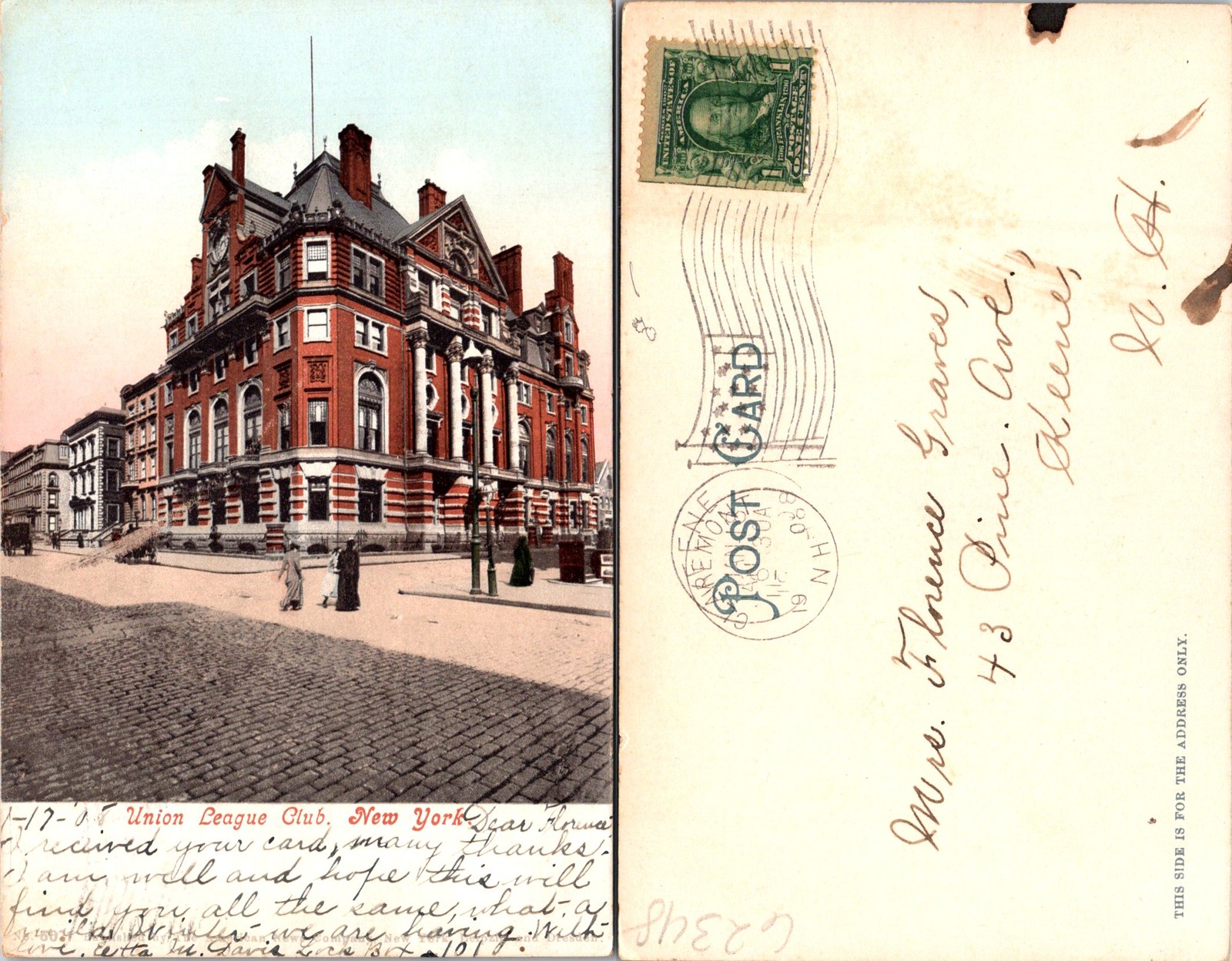 New York NY Union League Club Postcard 62348