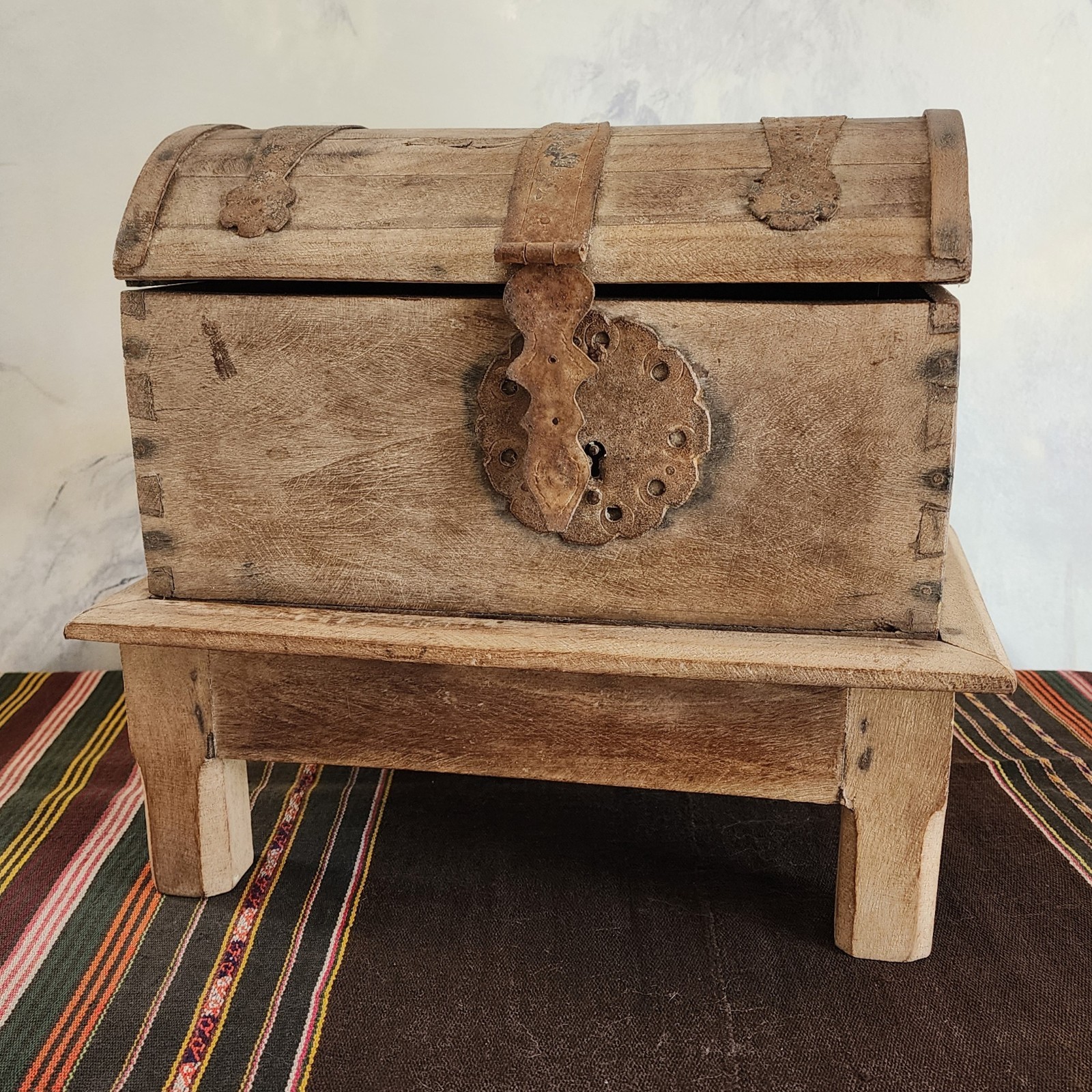 Antique Mexico Small Baul Trunk With Stand