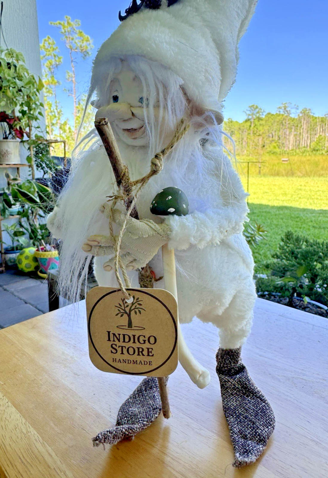 Handmade Enchanted Spirit of Peace Gnome Art Doll Earth Elemental Carrying Wood