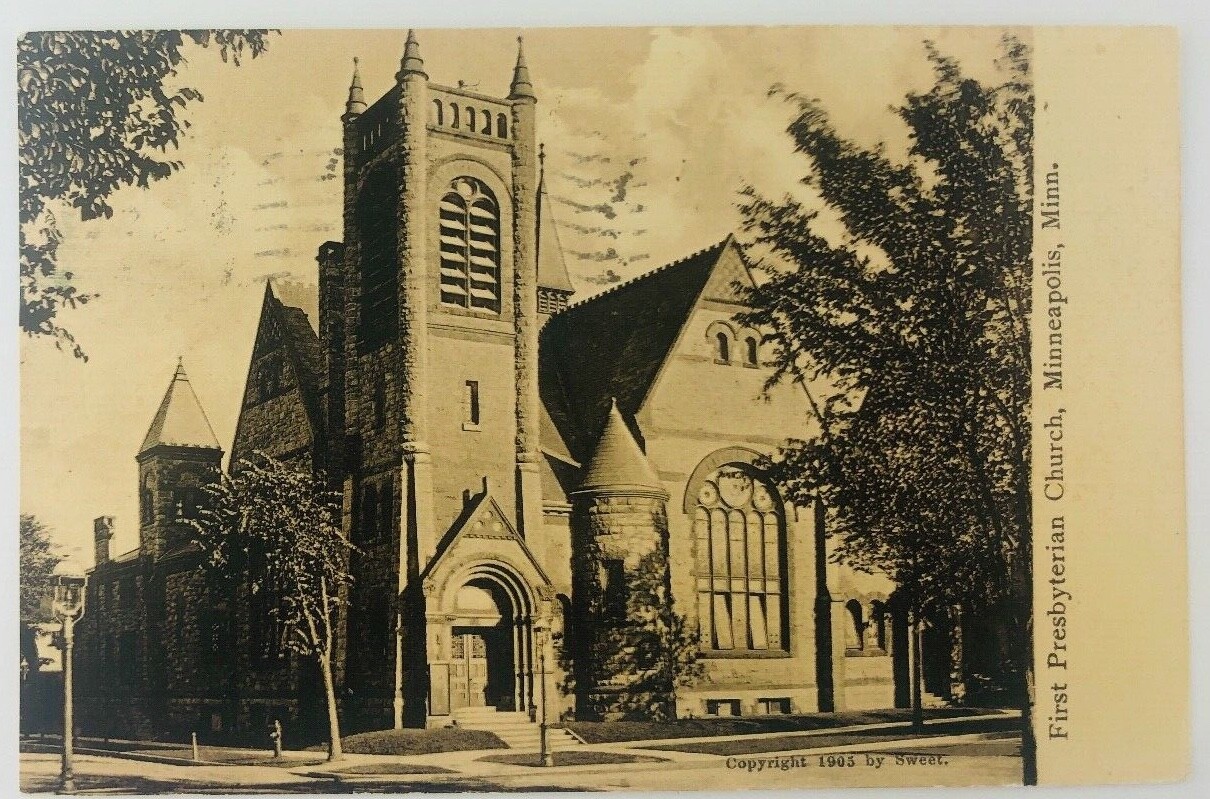 Vintage Minneapolis Minnesota MN RPPC First Presbyterian Church 1908