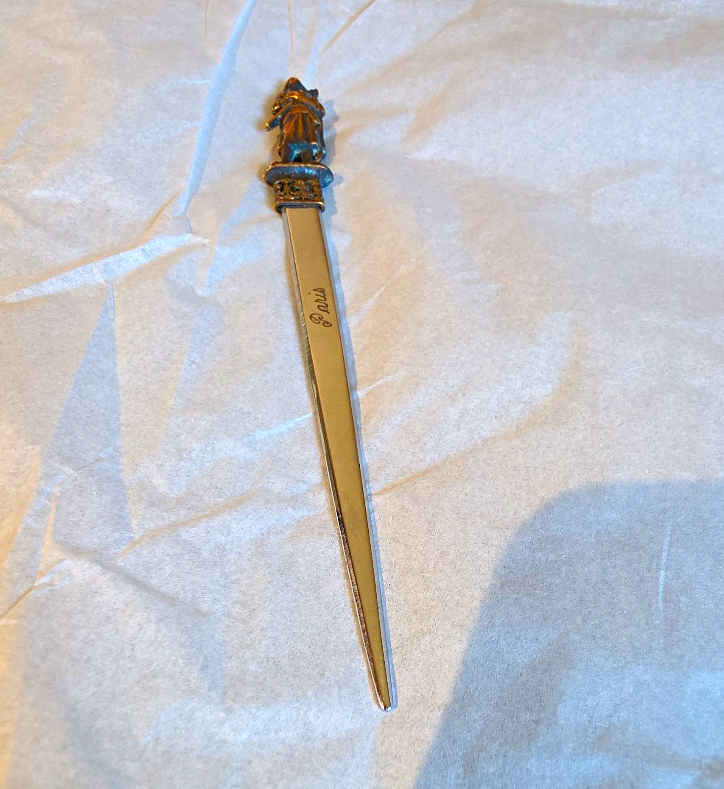 Vintage Paris Souvenir Letter Opener Bronze Brass French Musketeer Soldier 5.25\