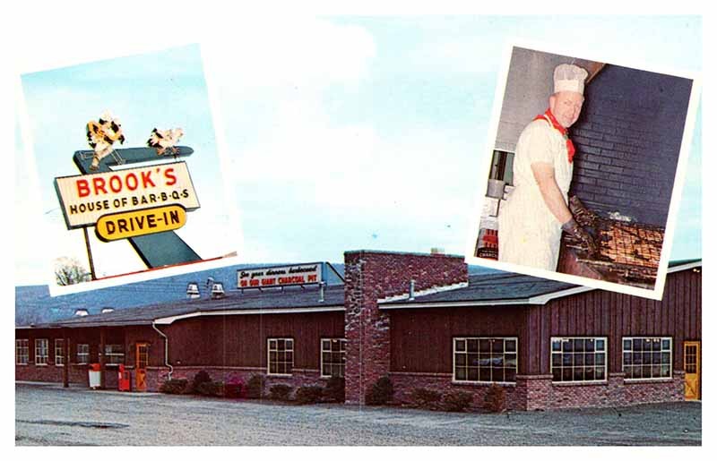 Oneonta NY postcard BROOKS HOUSE OF BAR-B-Q'S DRIVE-IN RESTAURANT s/06 AQ1581