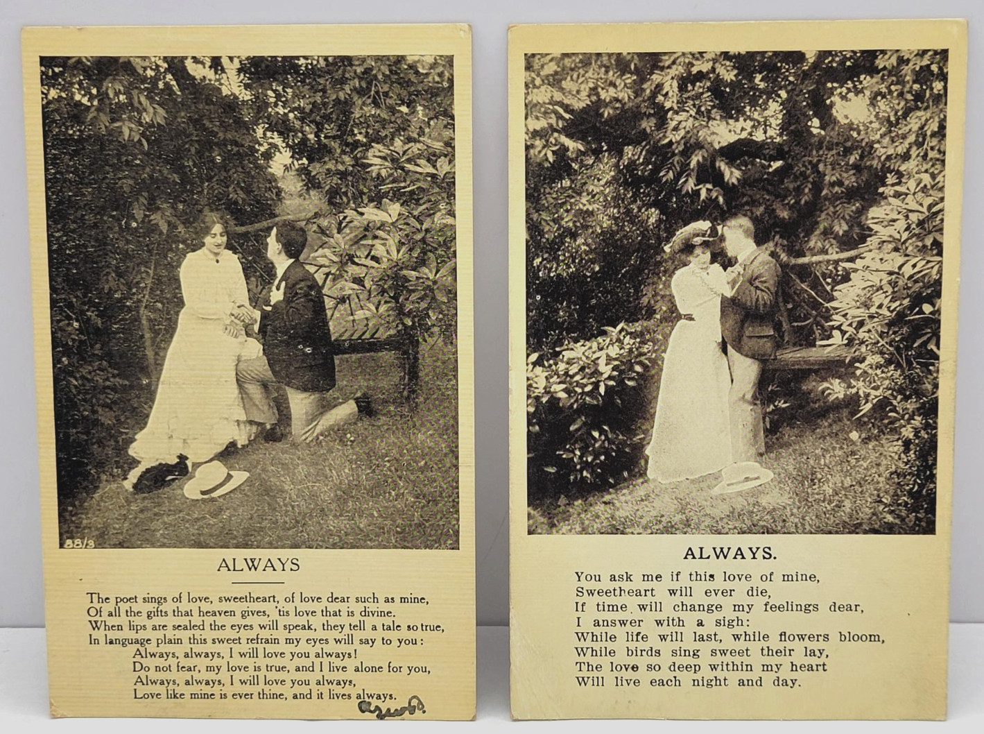 Always Love Poem Romance Courtship Couples 1907 Set of 2 Antique Postcards