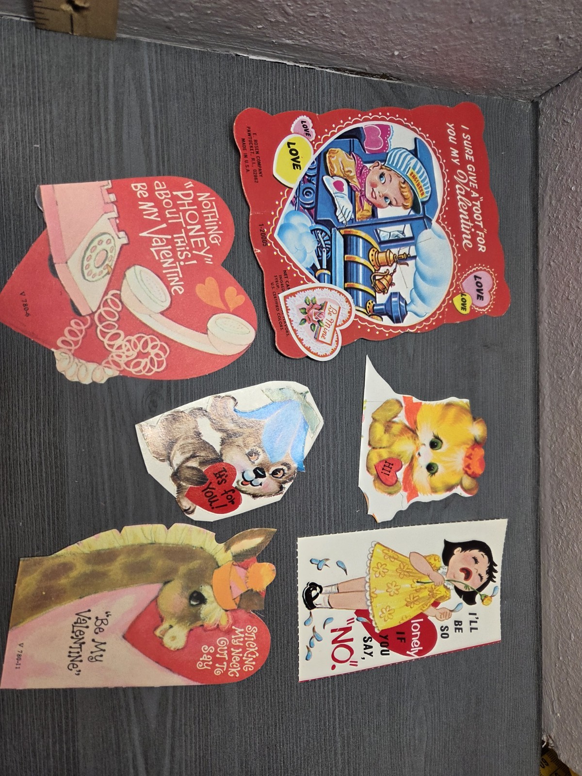 Vintage Valentine Cards Lot Of Six With Envelopes Kitschy 50s 60s 70s