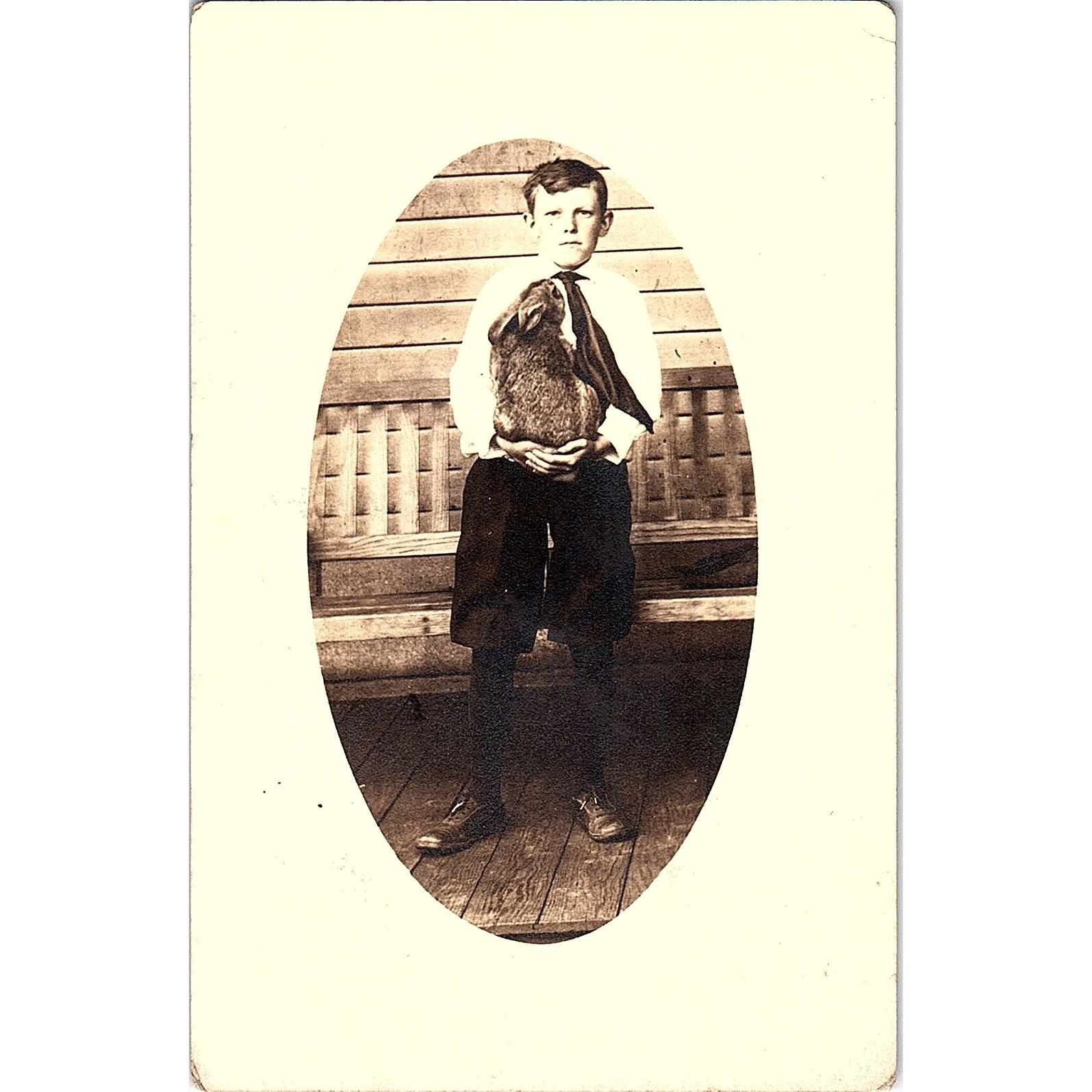 Boy Holding Large Bunny Rabbit Antique Real Photo RPPC Postcard PE14