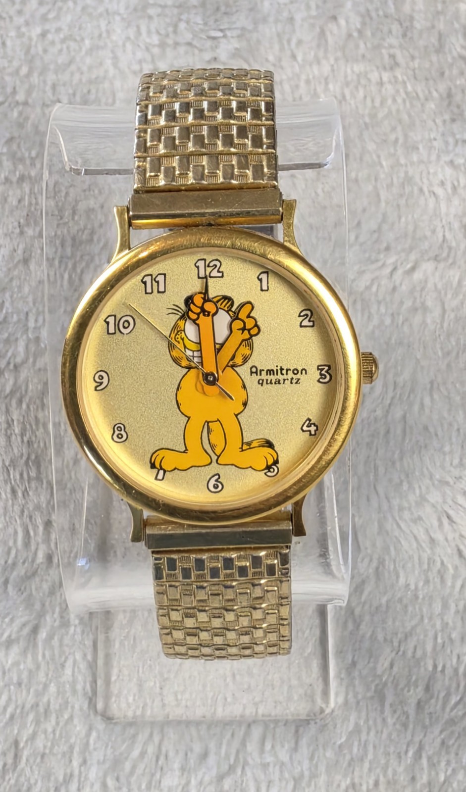 Vintage Garfield 1980's Armitron 32mm Gold Tone Watch Stretch Band w New Battery