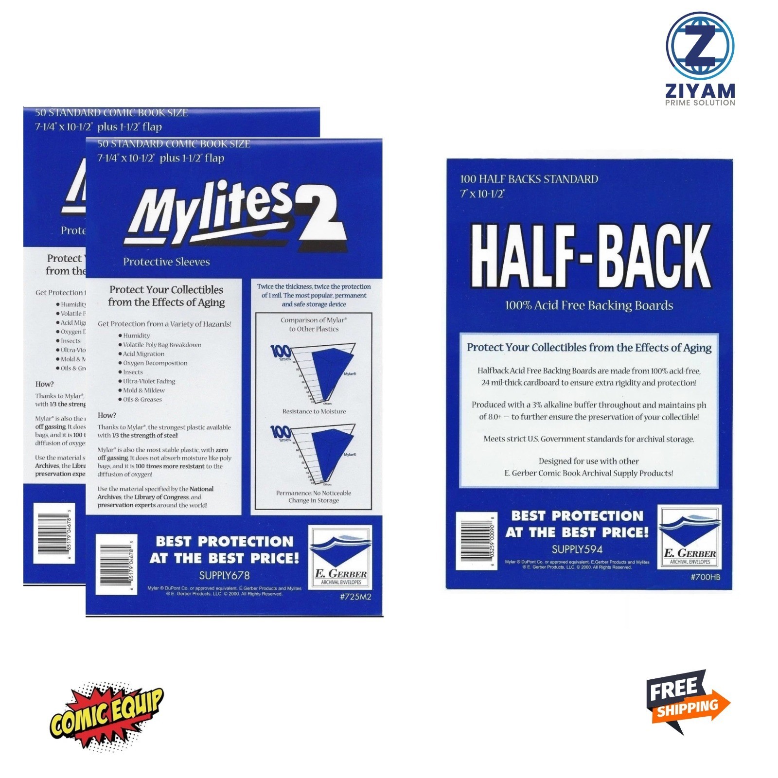 50 Mylites2 STANDARD Mylars Sleeves & Full Back 35pt Boards 725M2/700FB E.Gerber