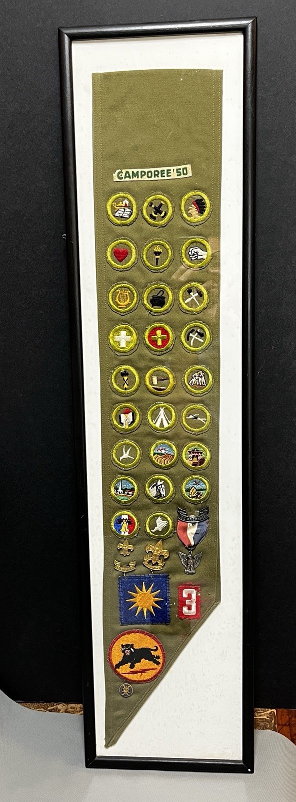 Vintage BSA Eagle Scout Sash 26 Merit Badges Medal Framed Camporee 1950 Named