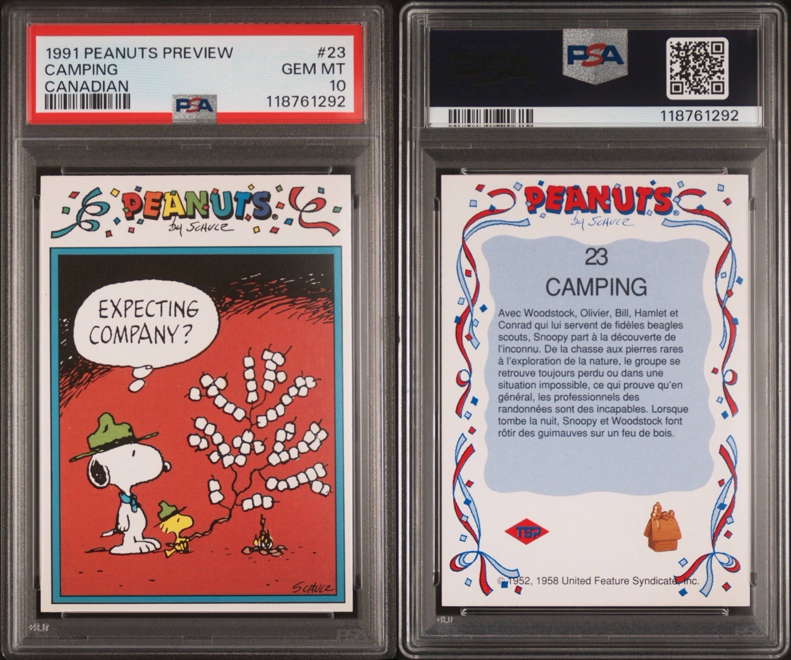 Topps 1991 Peanuts Preview #23 Camping PSA 10 French Snoopy Woodstock