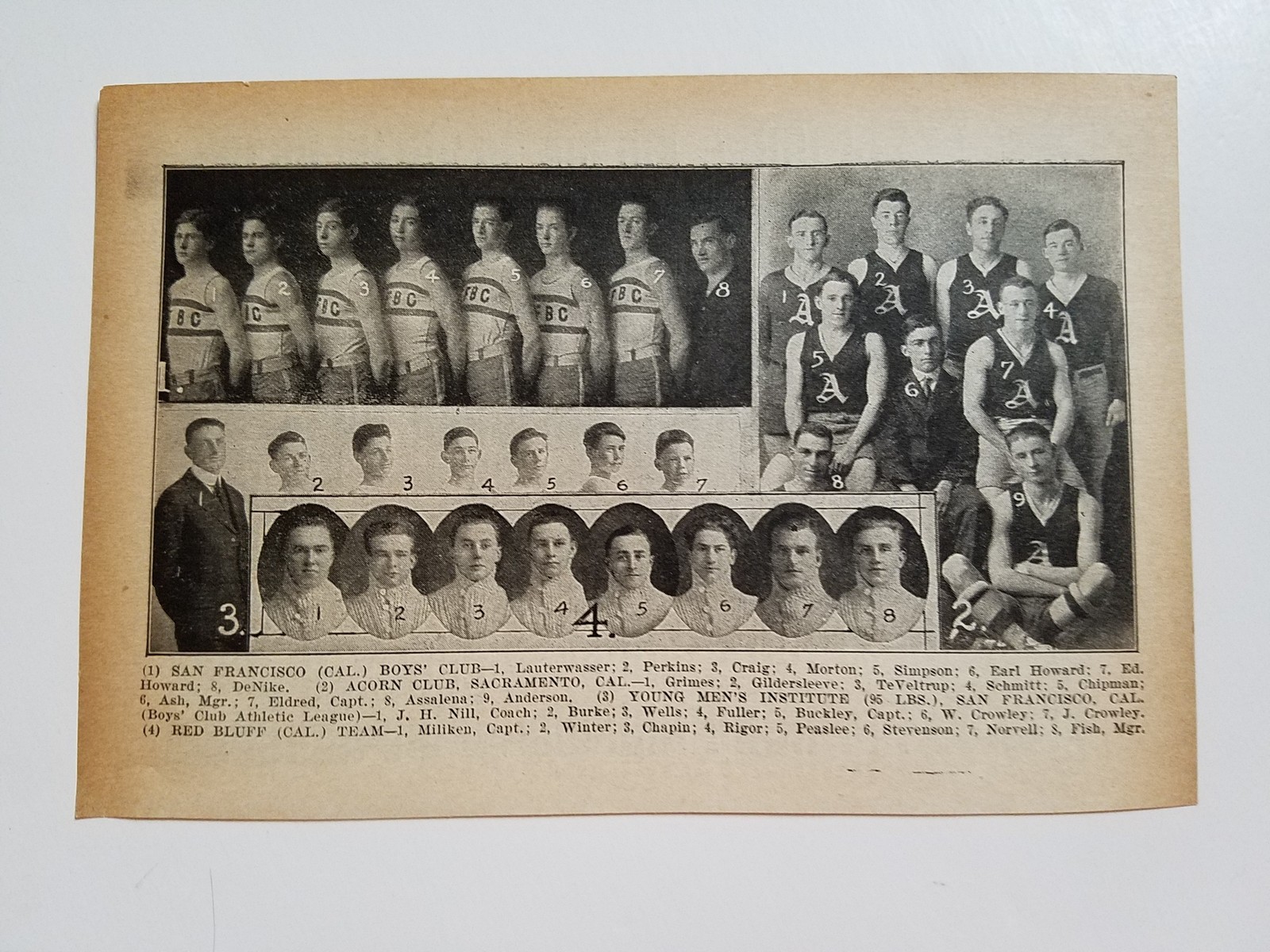 San Francisco Boys Club Acorn Club Sacramento 1916-17 Basketball  Team Picture