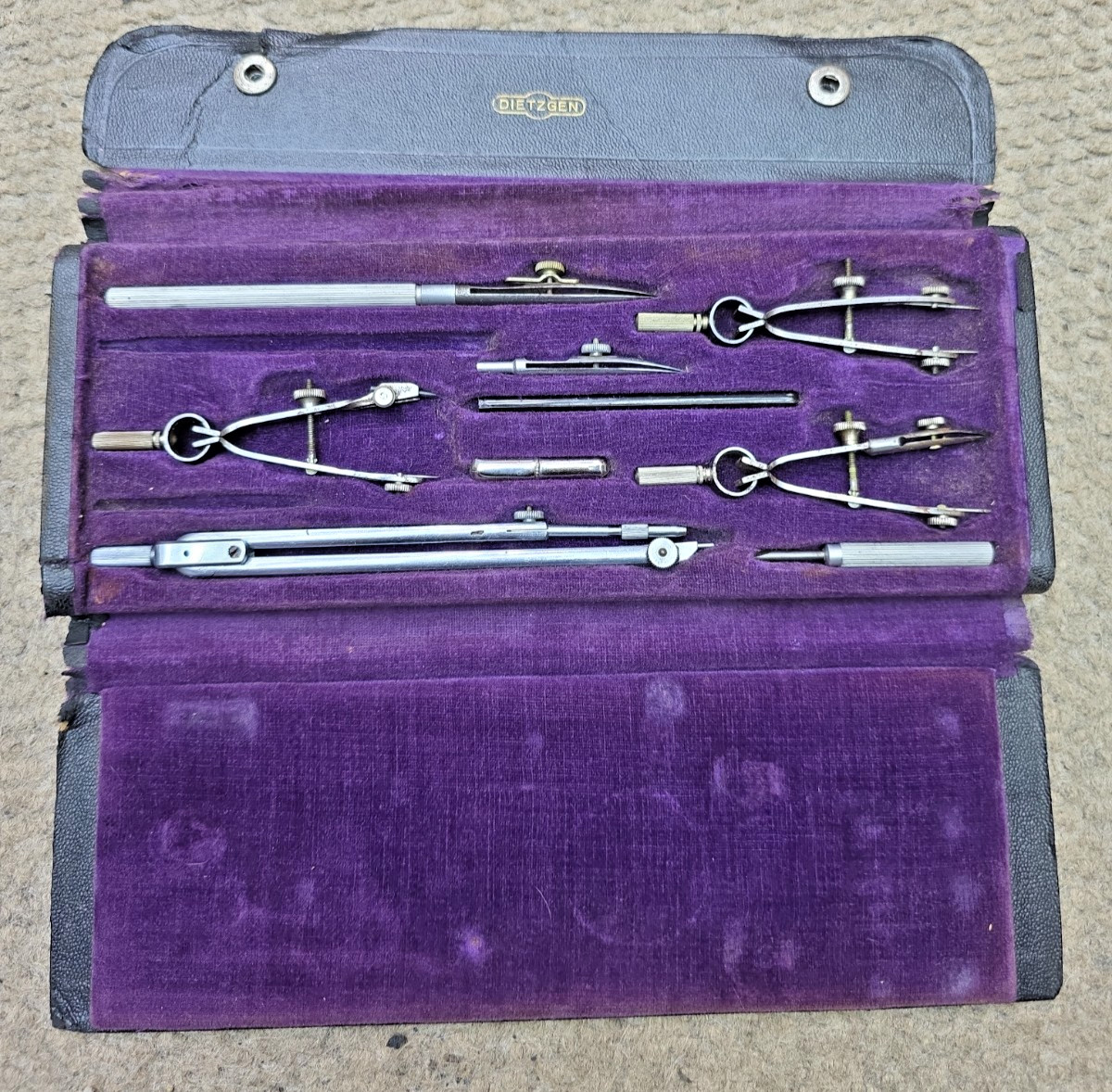 Vintage Dietzgen Drafting Set Drawing tools Early 1930s  Named to CM Allaben JR