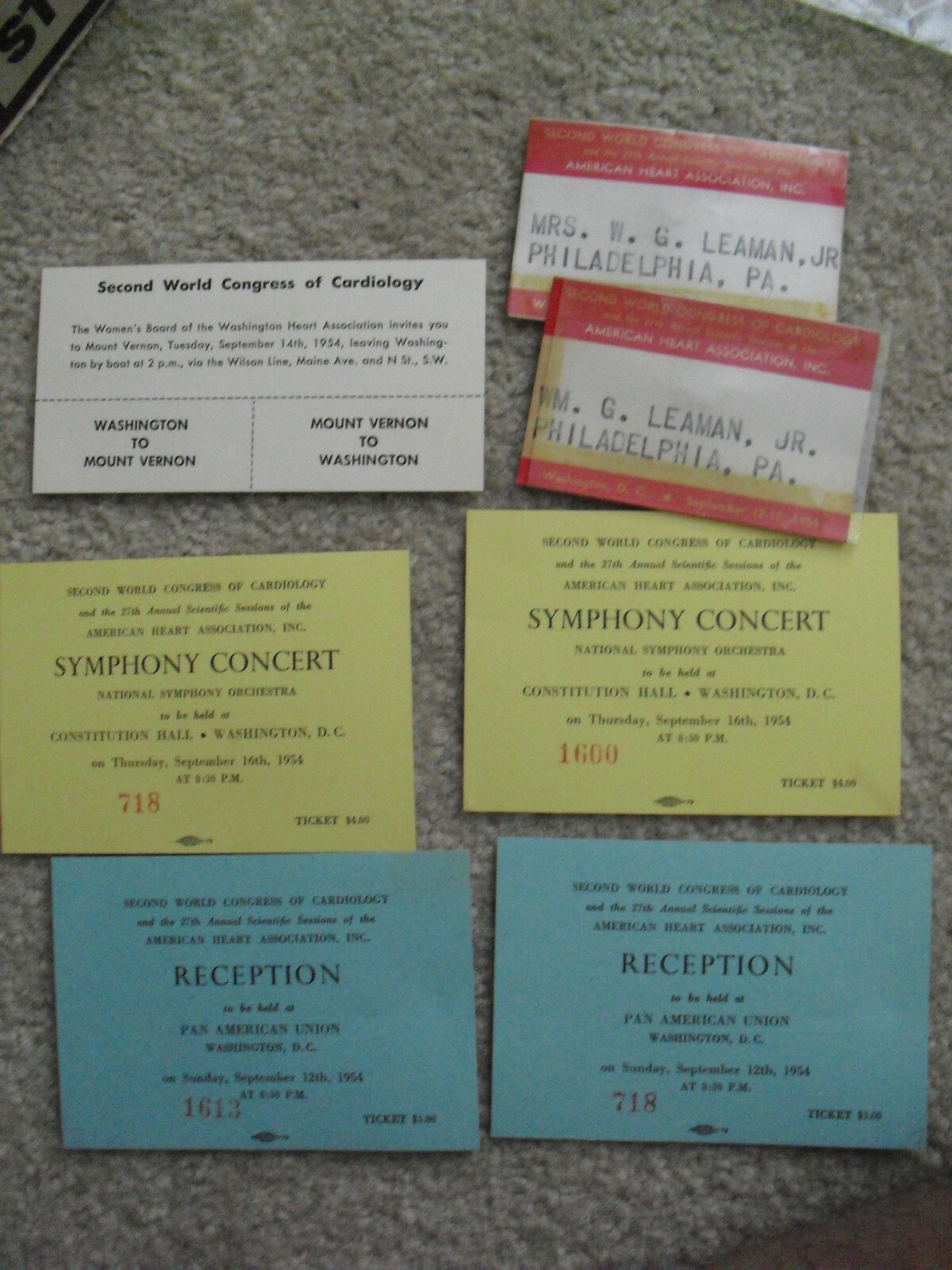Lot of Vintage 1950s World Congress of Cardiology Tickets Tags More