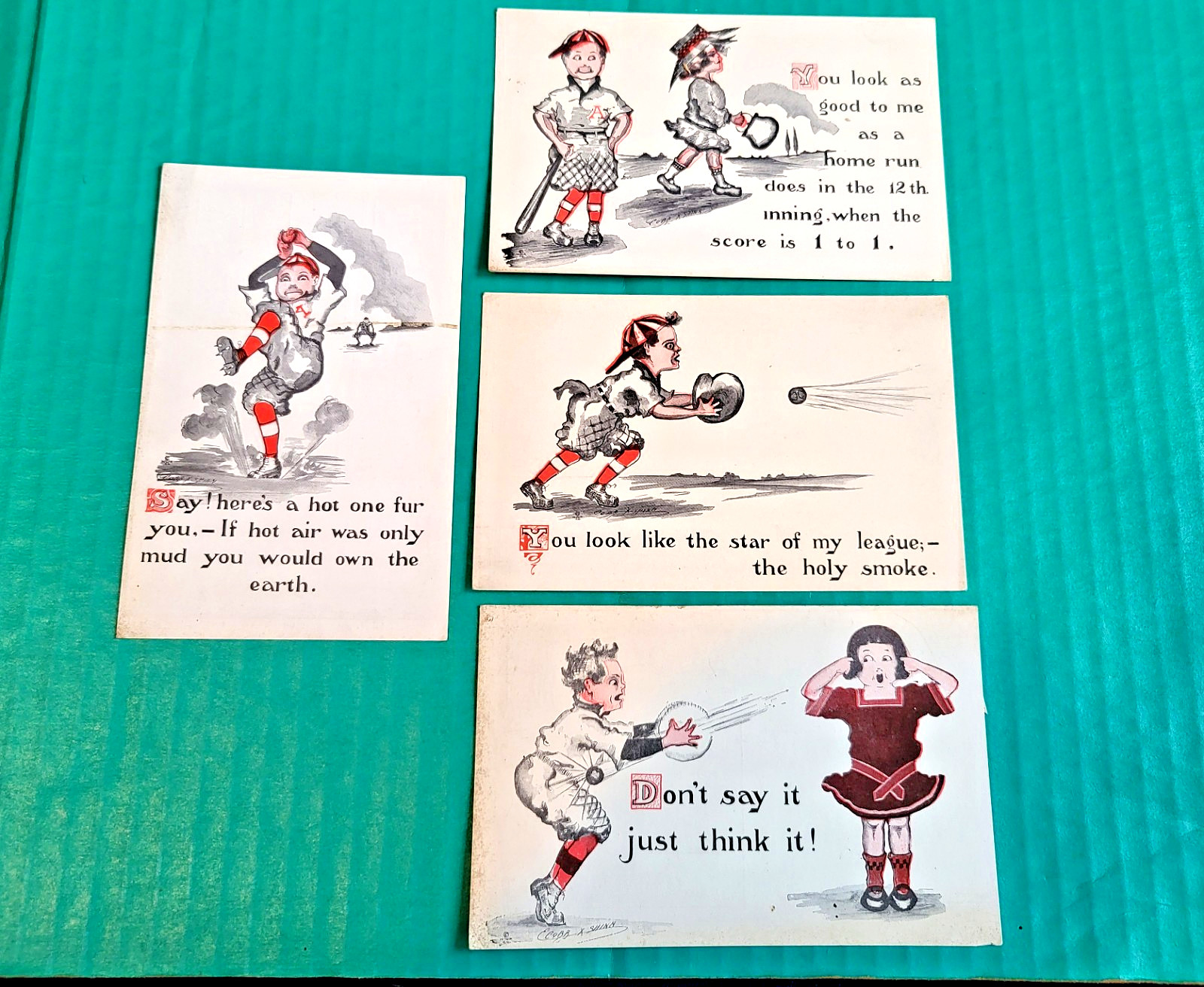 Baseball Series Postcards Cobb X Shinn SET OF 4 CARDS Antique c1912