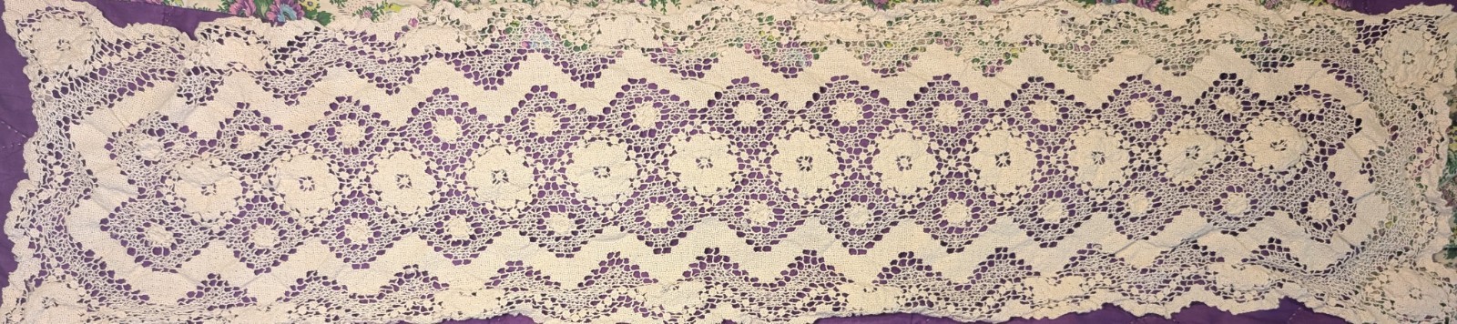Vintage Crochet Off White Table Runner 42\