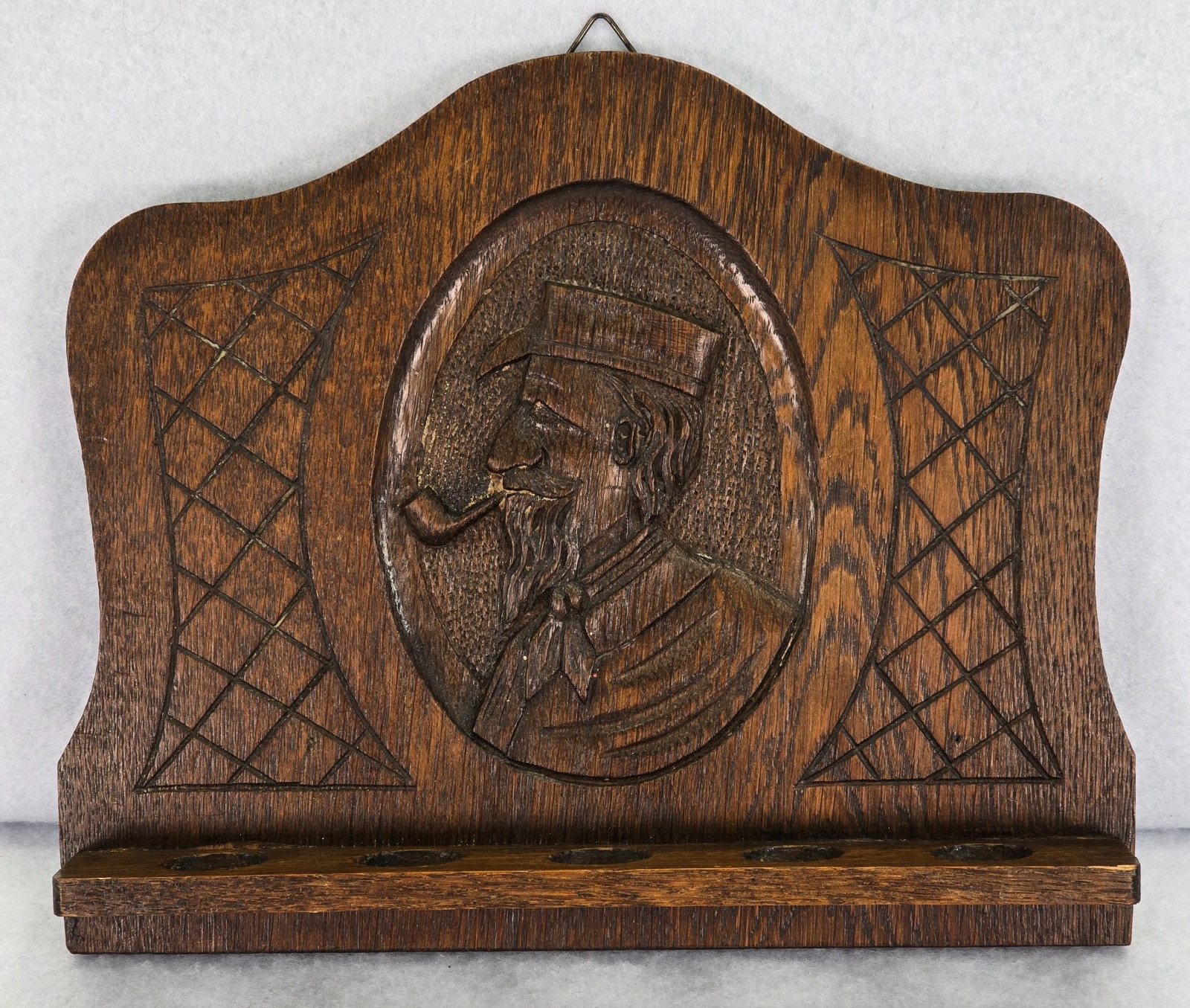 Antique c1800s 5 Pipe Wood Rack Hand Carved German/ French Folk Art