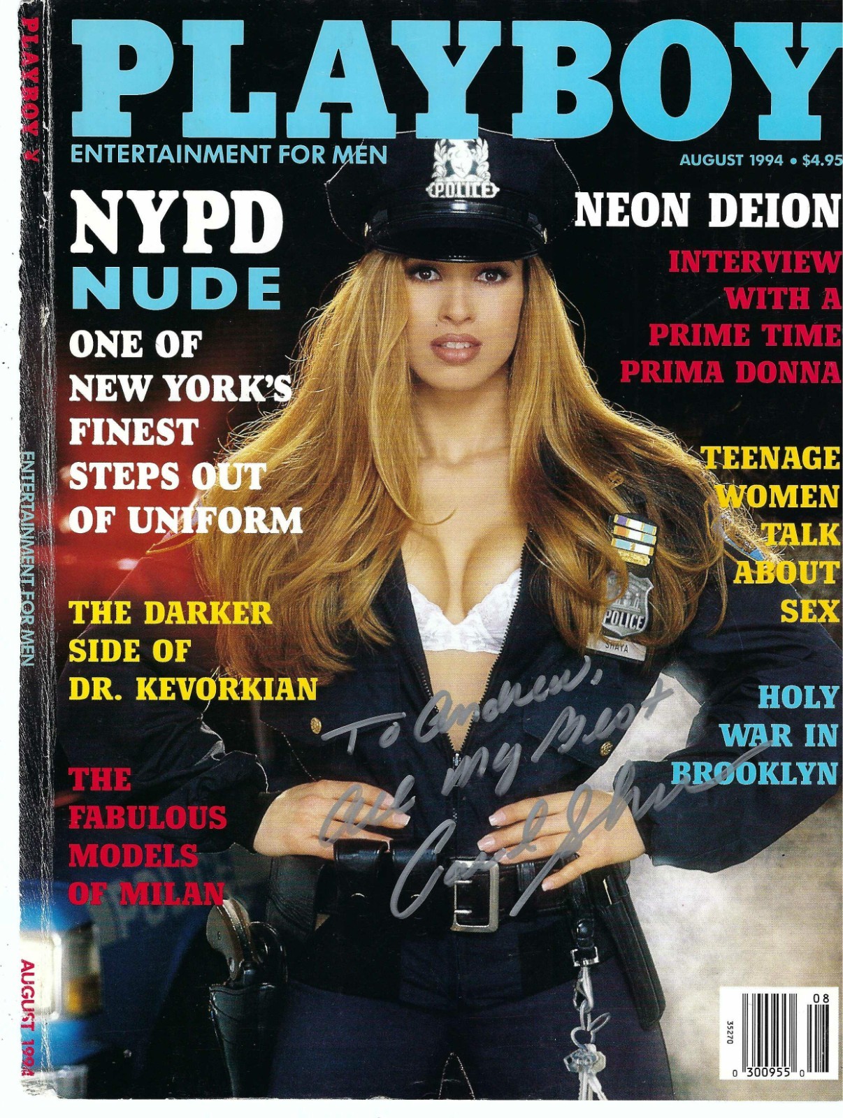 August 1994 Carol Shaya Signed Autographed Playboy Magazine Cover To Andrew