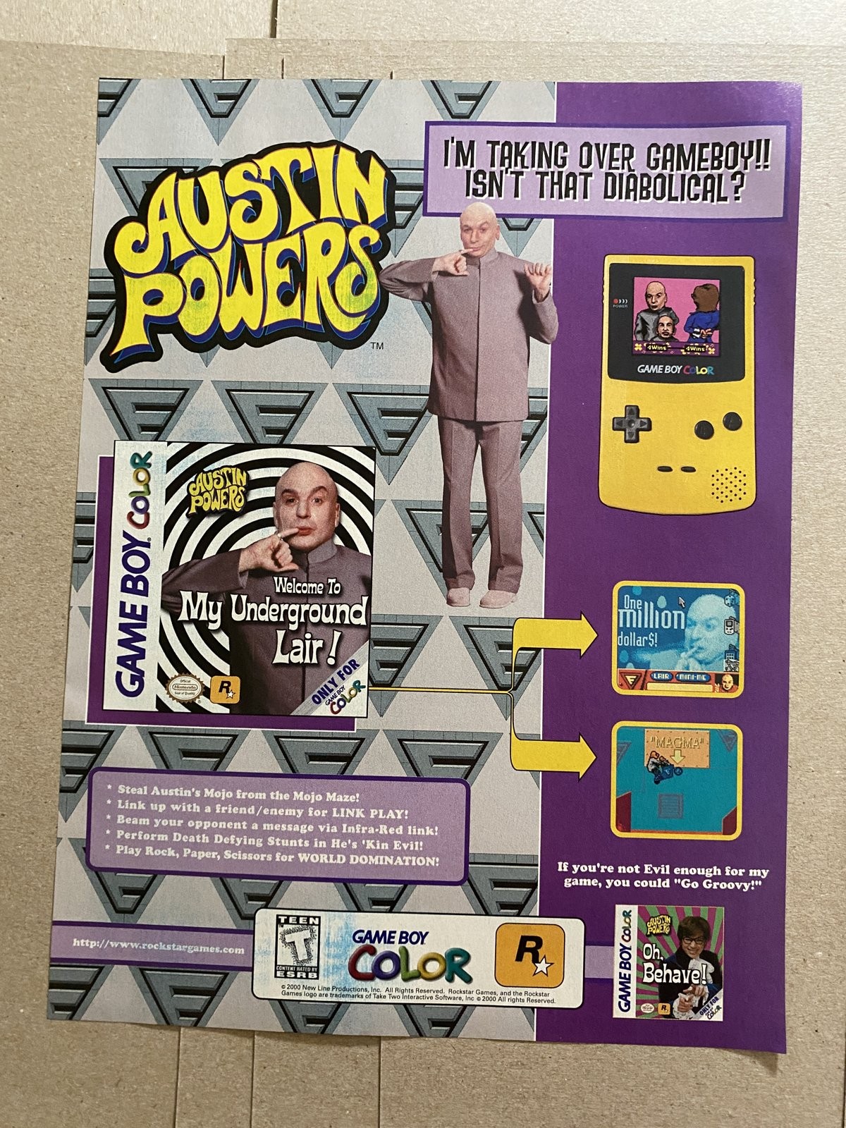 Cousin Powers Game Boy Color Print Ad Poster Vintage Wall Art