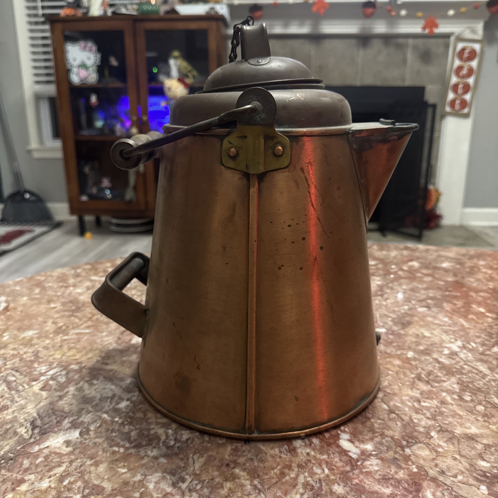 Antique 19th Century Copper Coffee Kettle Campfire Pot 14”