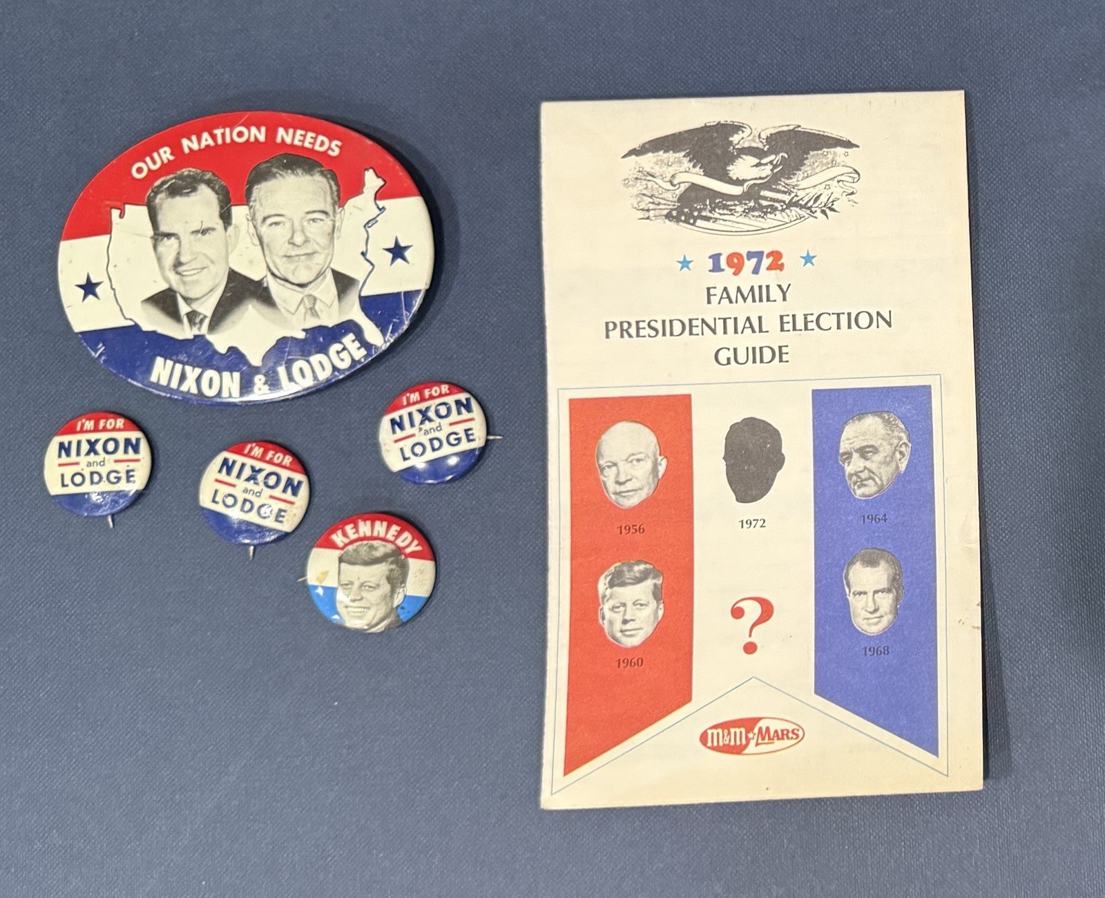1972 Family Presidential Election guide & Presidential Pins Kennedy, Nixon