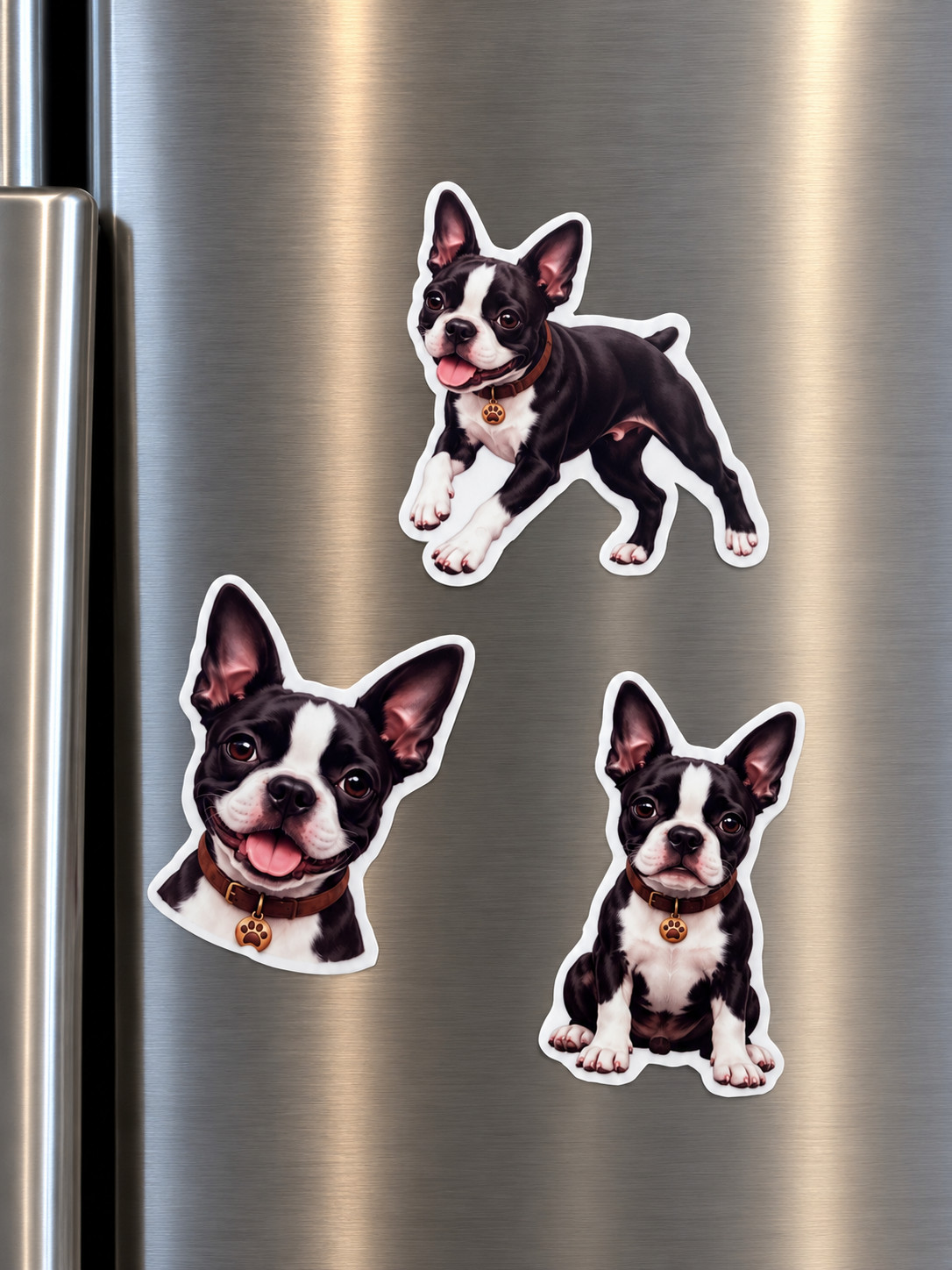 3 Boston Terrier Dog Magnets Handmade Fridge Refrigerator Decor Puppy Gift Set