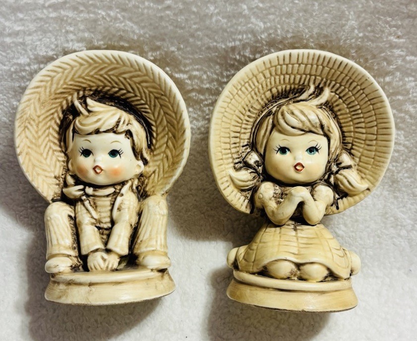 Japanese Ceramic Children Boy and Girl 5” Figurines 1940’s- 50’s - lot of 2