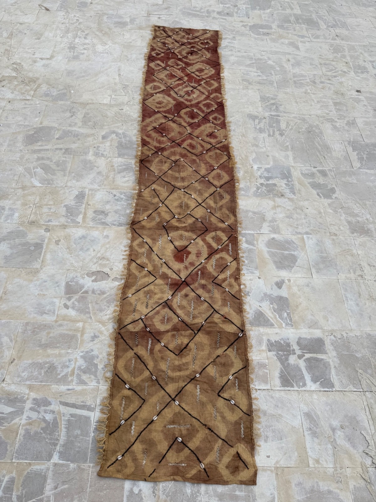 Vintage Gorgeous Hand Woven Traditional African Raffia Congo Runner ClothTextile