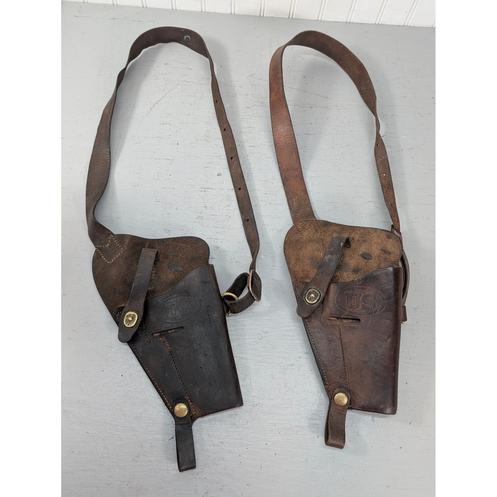 Vintage 2pc WWII Enger-Kress US M3 Leather Shoulder Holster Military Adjustable