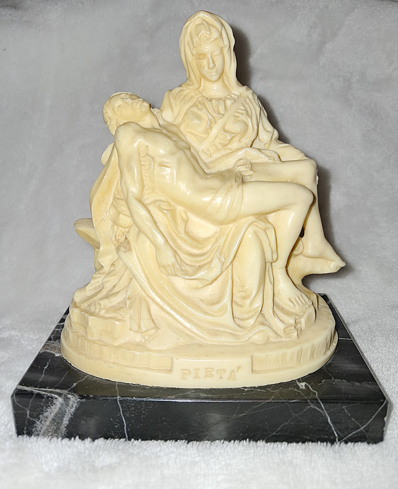 Vintage A. Santini sculpture Pieta Michelangelo Detailed Resin Marble Base Italy