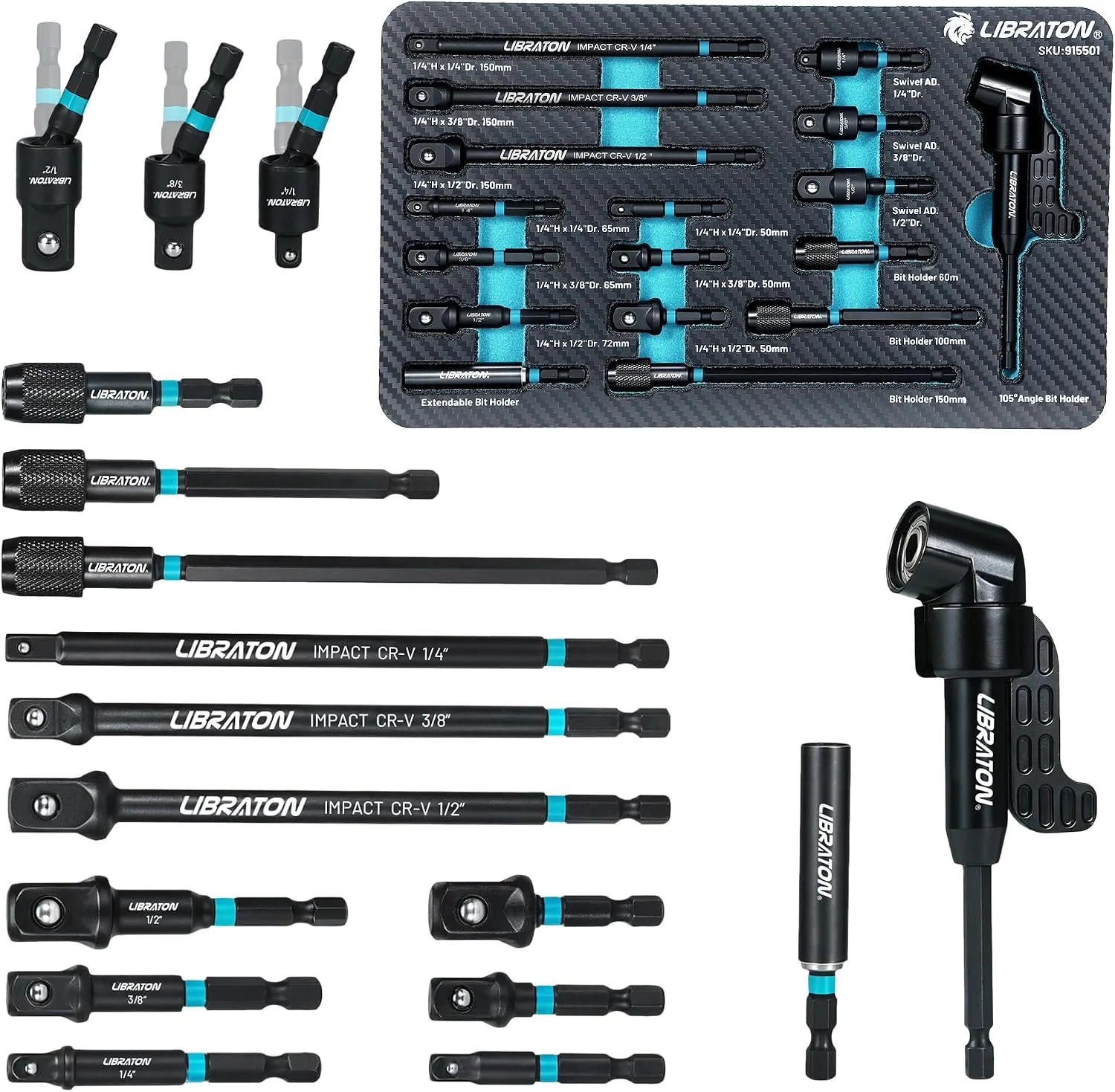 LIBRATON 17PCS Impact Socket Adapter Set, 1/4 3/8 1/2 Square Drive