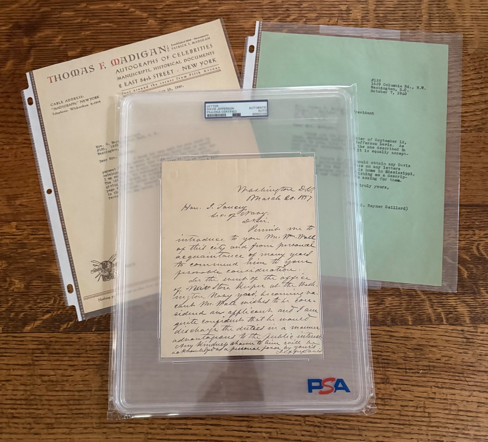 1857 JEFFERSON DAVIS ALS AUTOGRAPH LETTER TO US SECRETARY OF WAR TOUCEY PSA/DNA