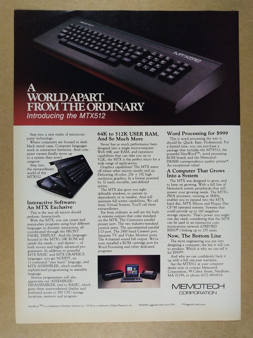 1984 Memotech MTX MTX512 Computer vintage print Ad