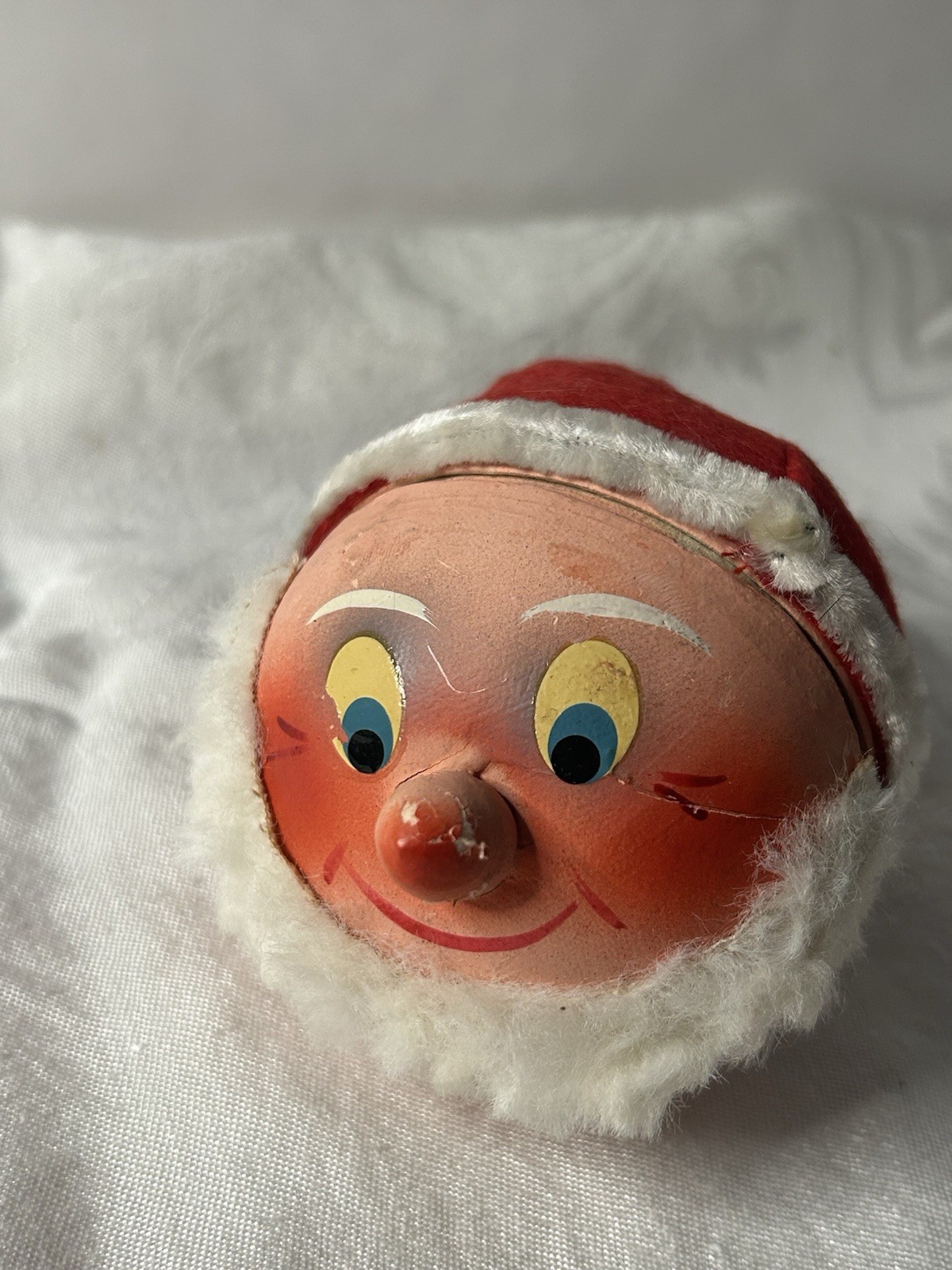 Vtg 1950s West Germany Papier Mache Santa Head Candy Container Felt Christmas