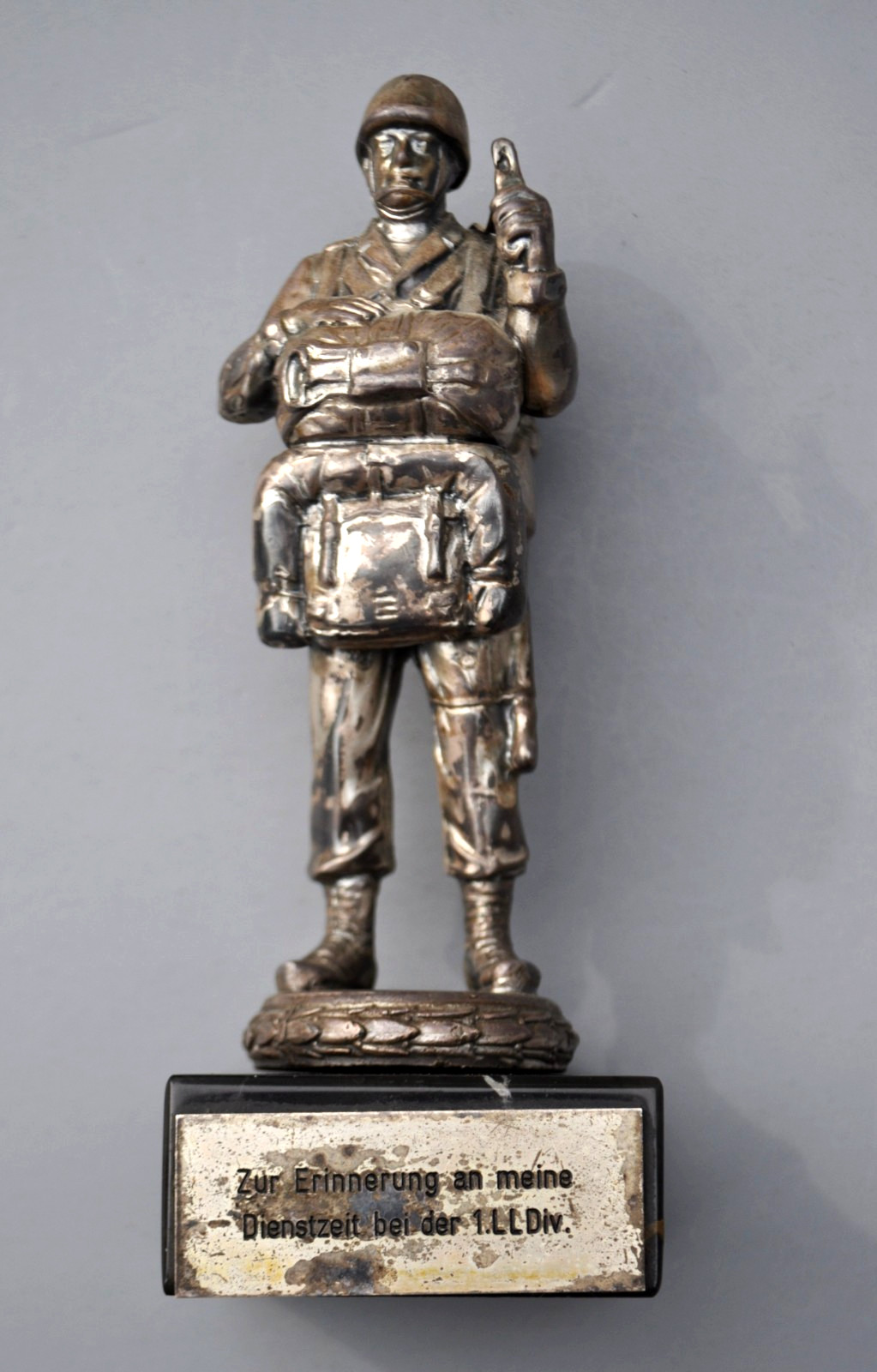 West German Paratrooper  Desk Piece Metal FJ   Statue  Marble w Plaque 1960\'s