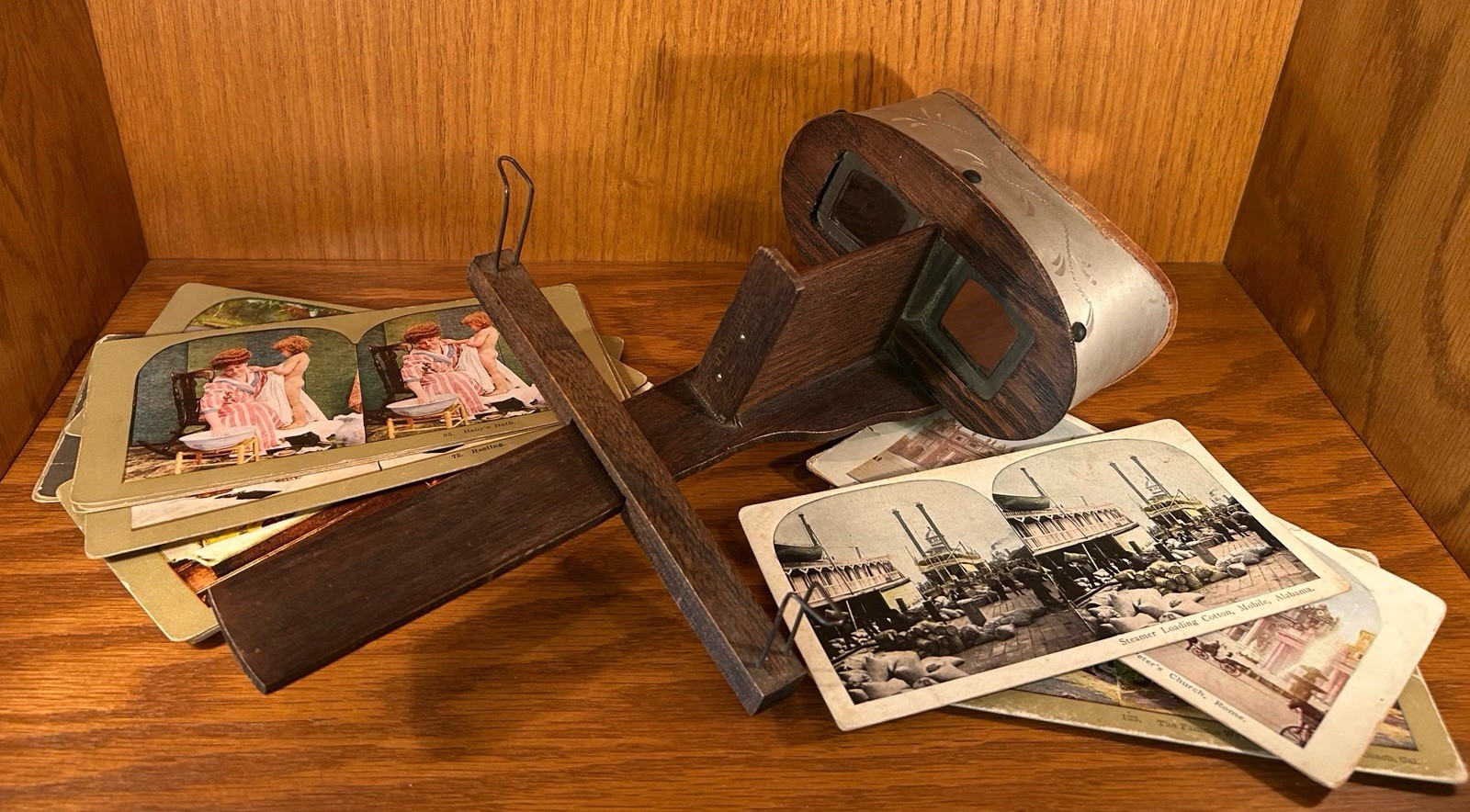 Antique Stereoscope Viewer Pat’d Apr 12 1904 + 13 Vintage Stereoview Cards