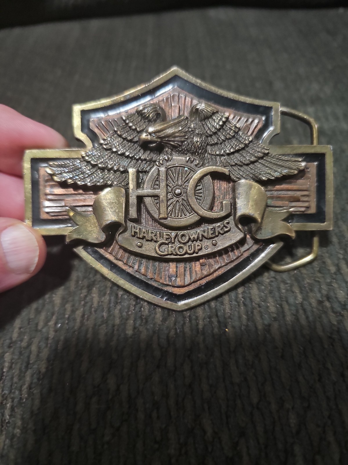 VTG 1993 Harley Davidson Owners Group HOG Buckle Brass Copper 10th Anniversary