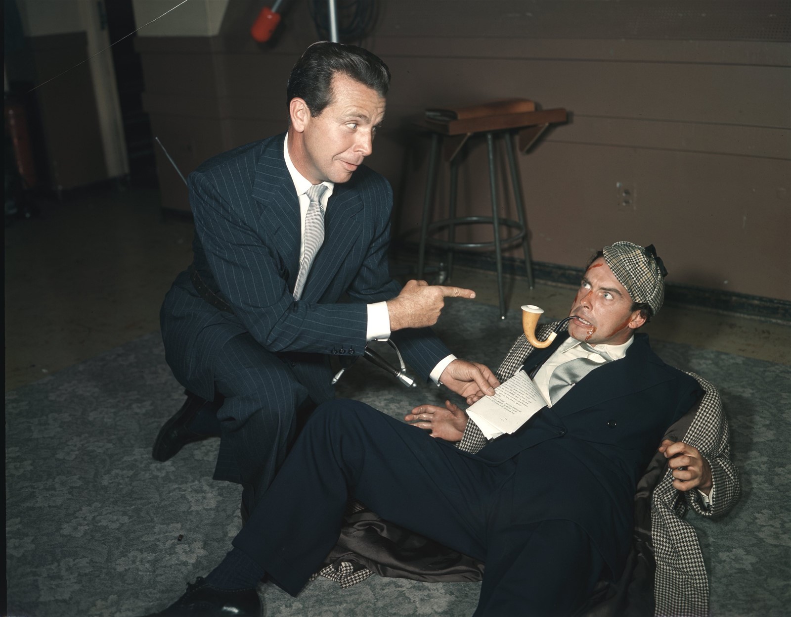 PFE5-95 DICK POWELL & UNKNOWN ACTOR ORIGINAL NY MIRROR 4X5 COLOR TRANSPARENCY