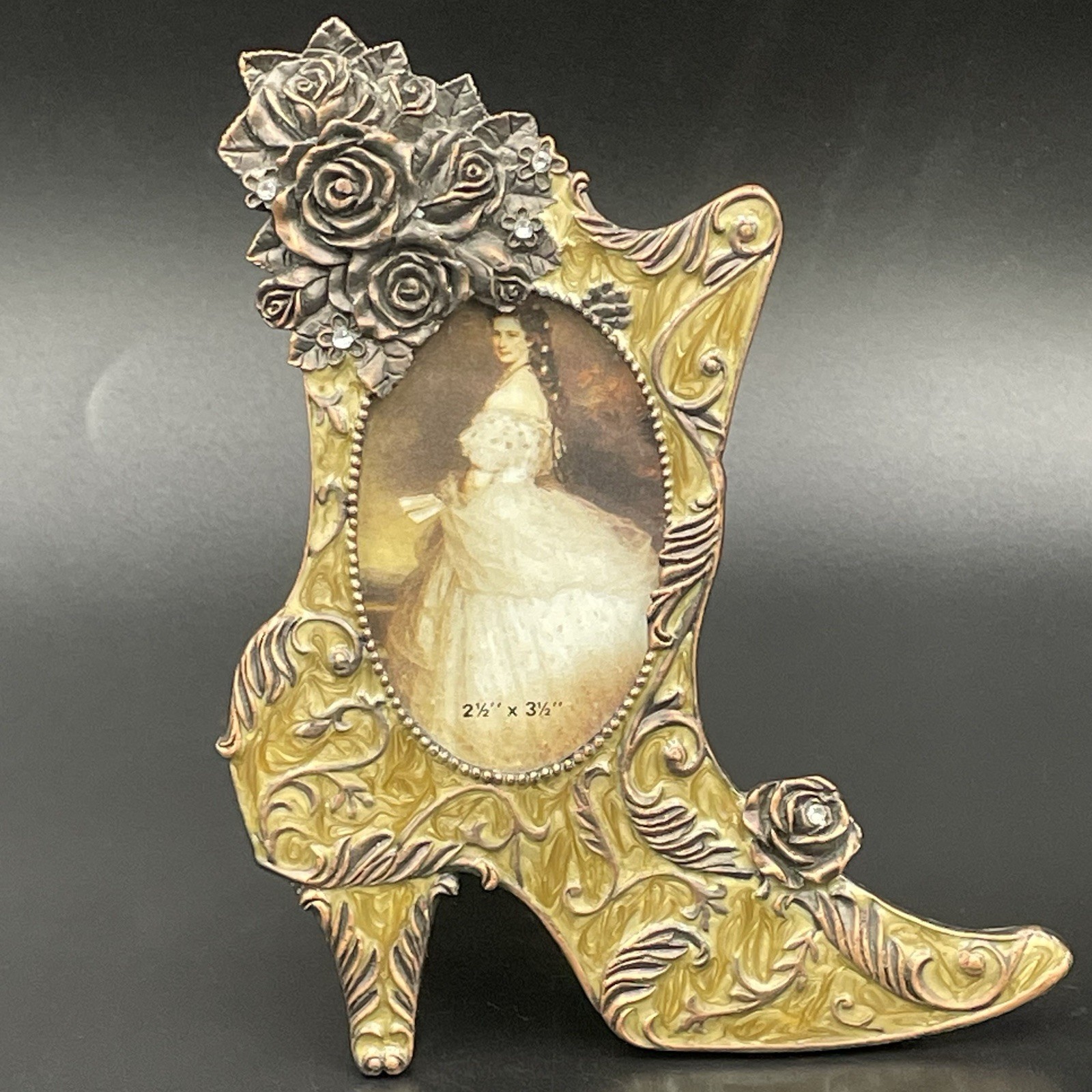 Vintage Ornate Victorian Style Photo Frame Roses Boot Shoe Resin Easel Back