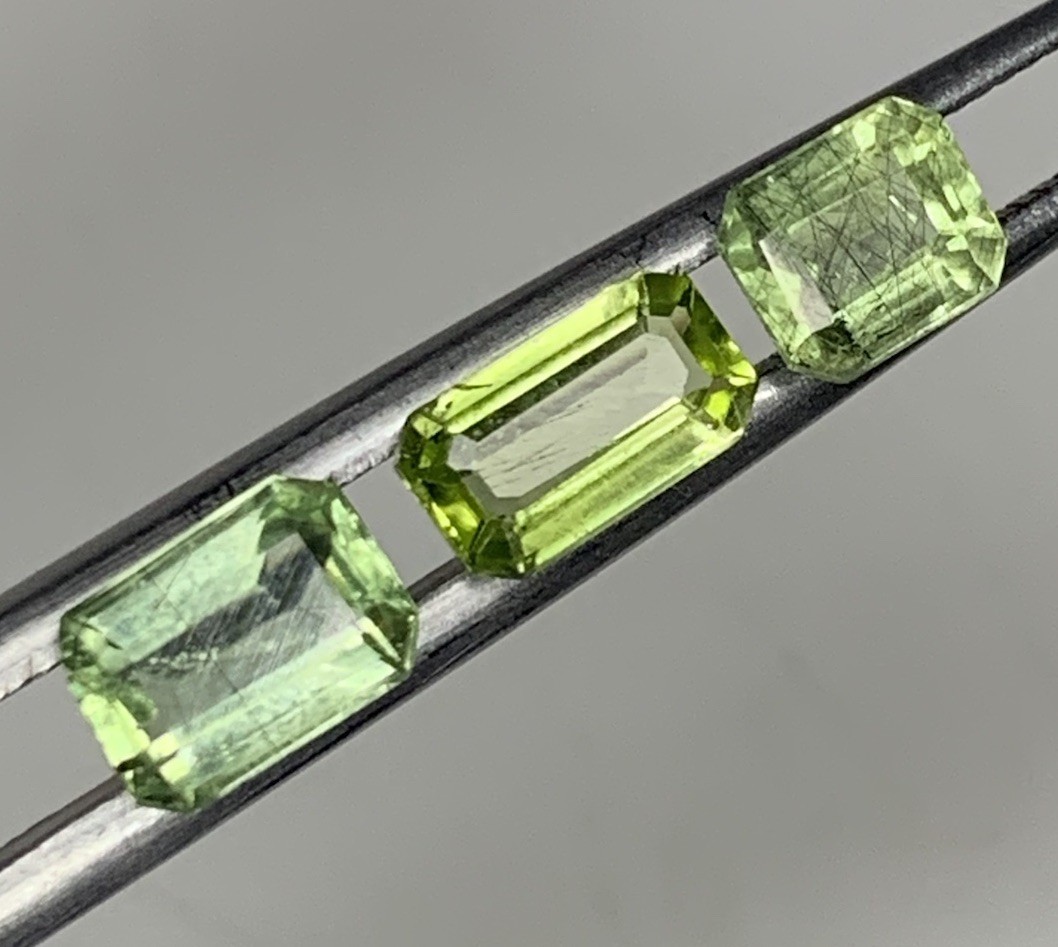 3pices 2.54Ct Beautiful Natural Black Routail Peridot Emerald Cut From Pakistan