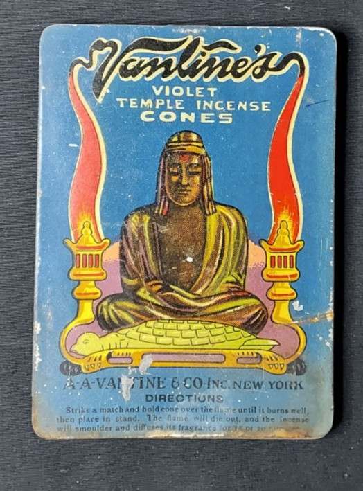 Empty Advertising Tin Vantine's Voilet Temple Incense Cones Vantine Long Island