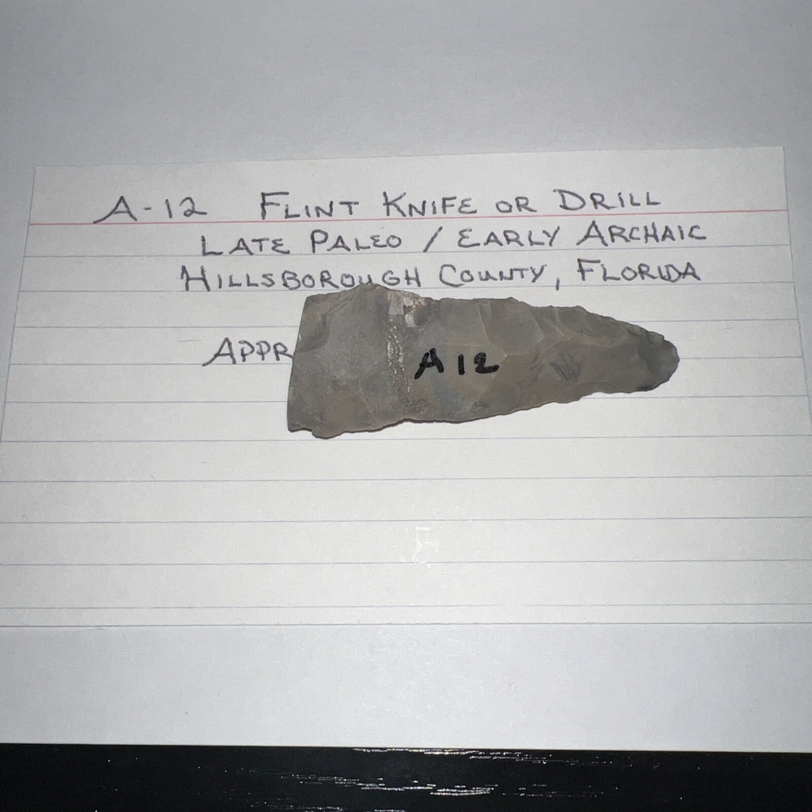 2.5 inch Flint Blade DRILL KNIFE Point Late Paleo/Early Archaic Hillsborough FL