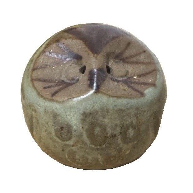 Vintage Owl Salt Pepper Shaker Single Pottery Bird Hand Painted Round Unique