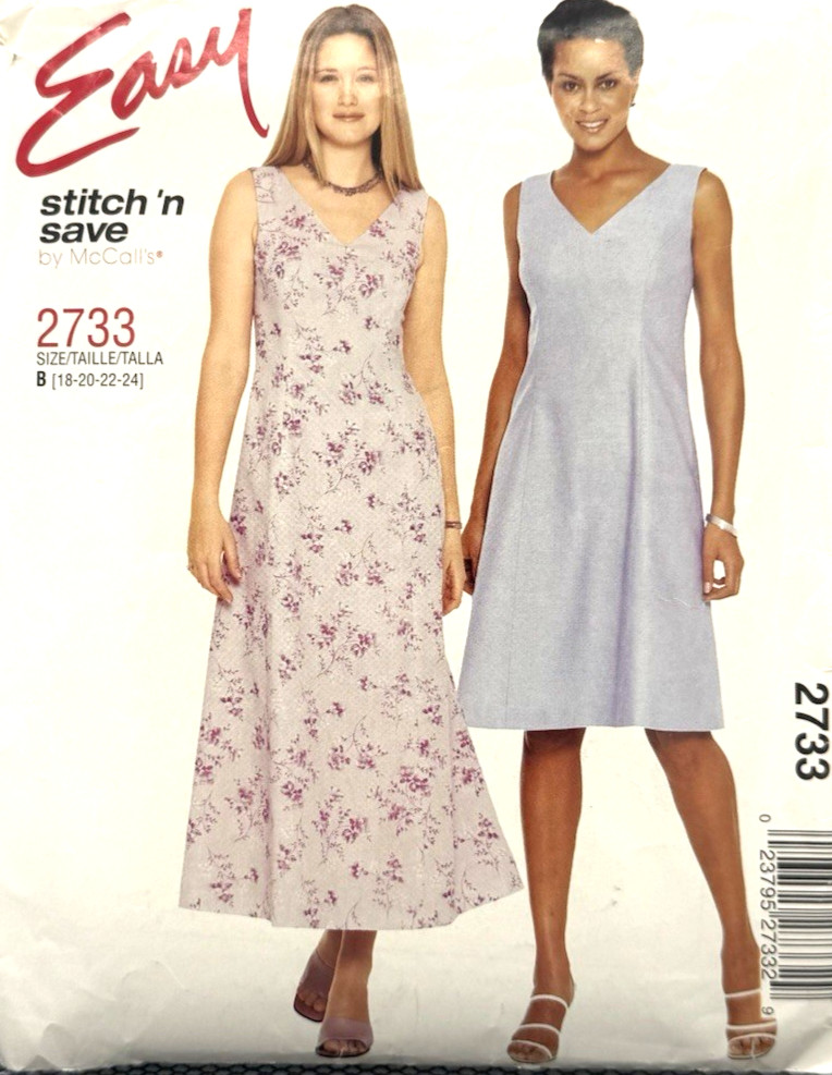 Rare McCall's Easy Pattern #2733 - Dress (Size 18, 20, 22 & 24) Uncut